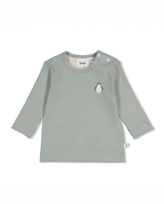 Gerippte Longsleeve - Penguin Cuddles - Seegrün