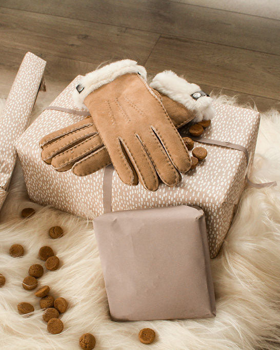 Handschuhe mit Lammfell - beige
