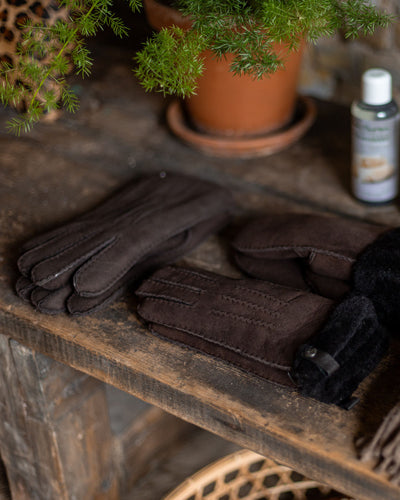 Handschuhe mit Lammfell - braun